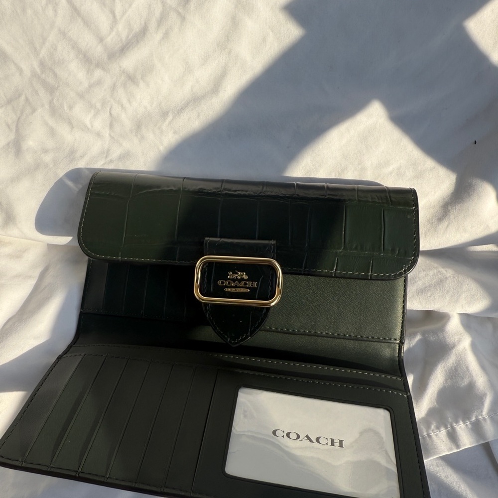 Coach Dark Green Leather Wallet with Gold Accent